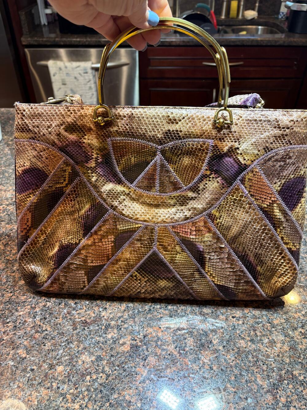 Varon Joseph Patchwork Snakeskin Purse w/Gold Handles Vintage